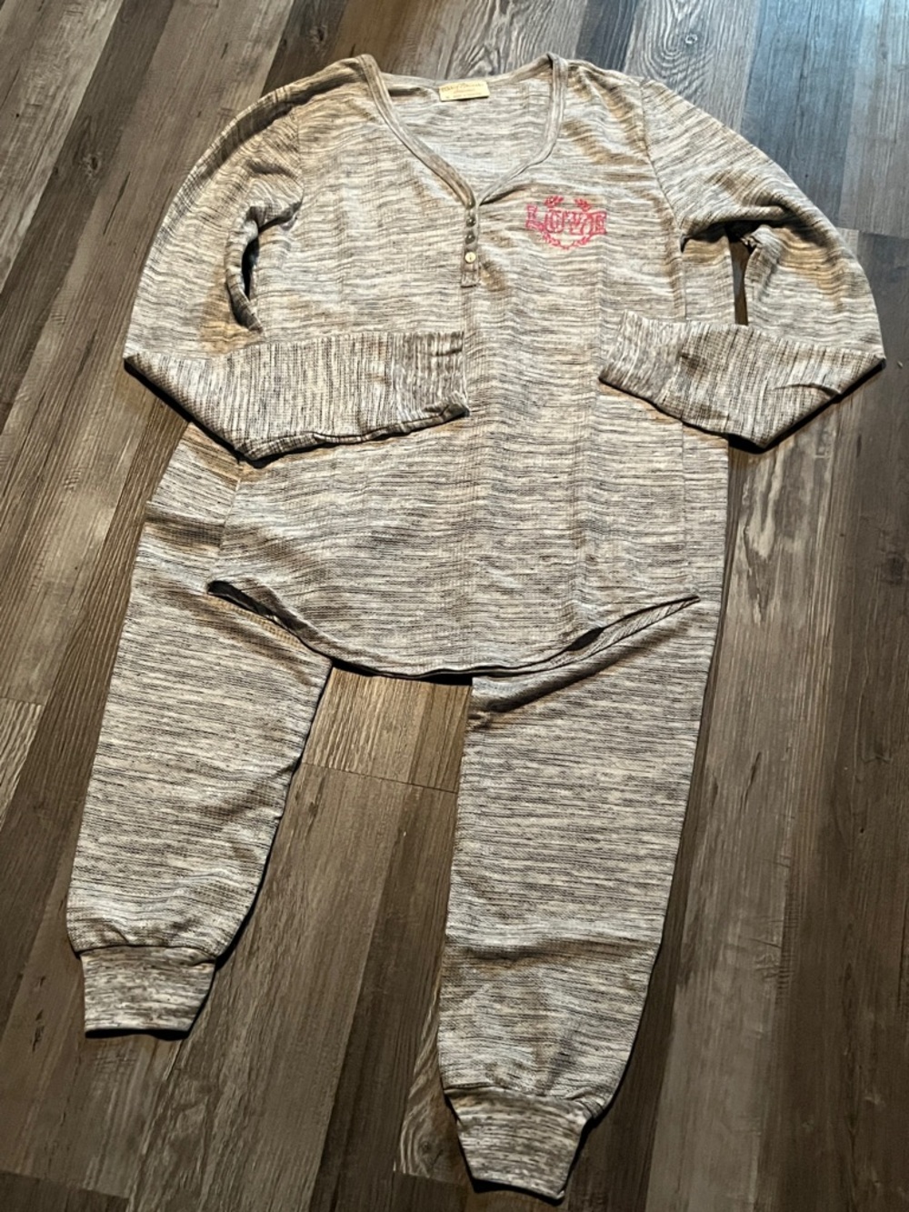 Bobbie Brooks Gray Marled Two-Piece Pajama Set with Pink Logo